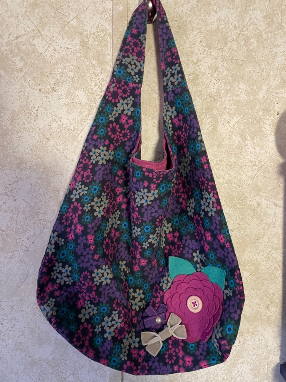 Claire’s Fabric Purple Floral Boho Hobo Bag
